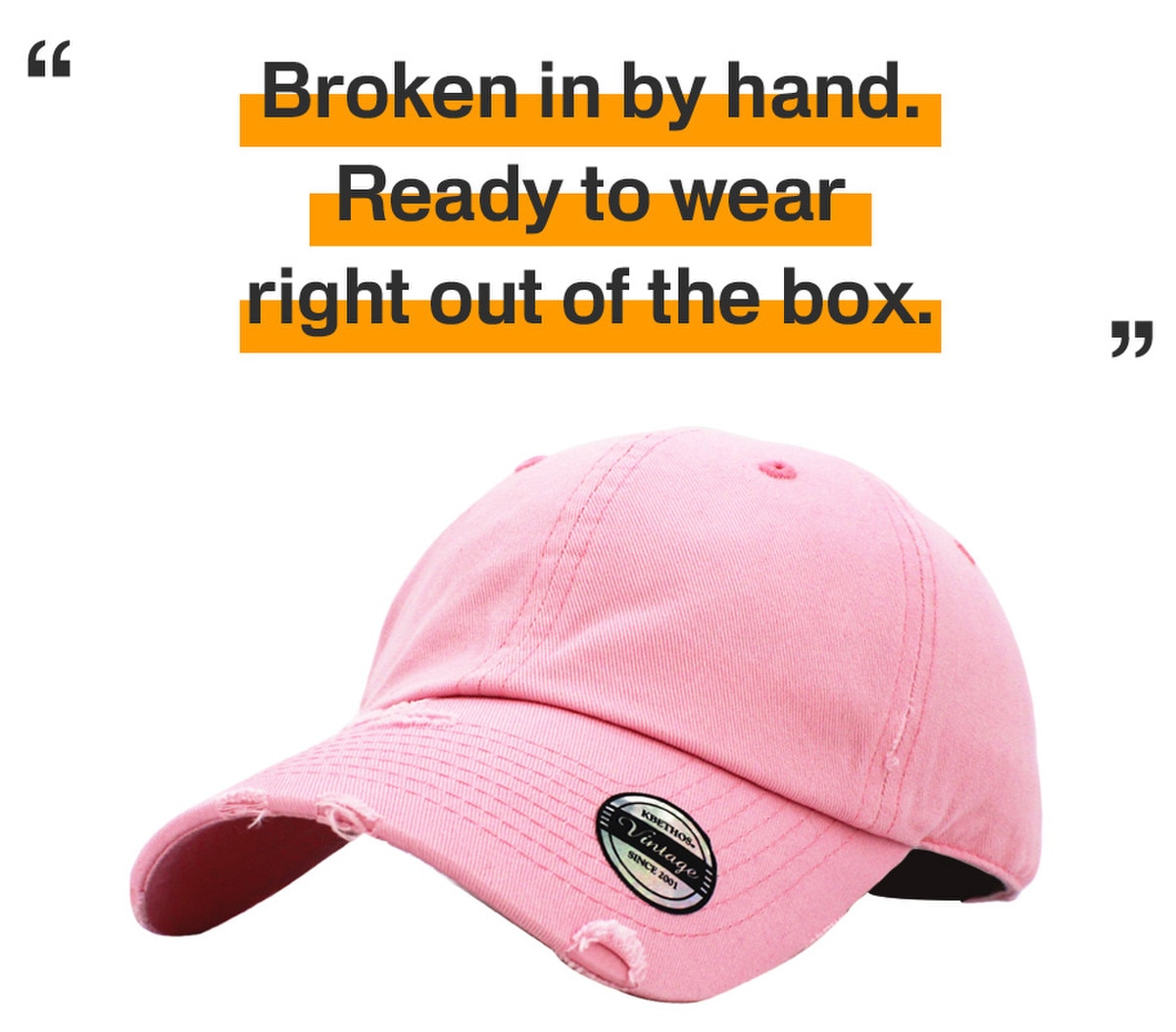 Pink Distressed Vintage Baseball Cap Front Side View